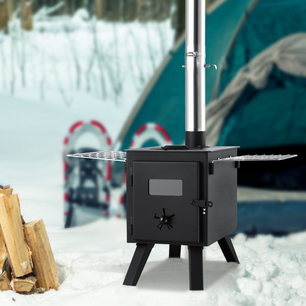 VEVOR Estufa de Leña Estufa Portátil para Tienda de Campaña de Acero de Aleación con 8 Tubos de Chimenea y Guantes Estufa Cálida para Cocinar y Calentar al Aire Libre 394 x 608 x 425 mm