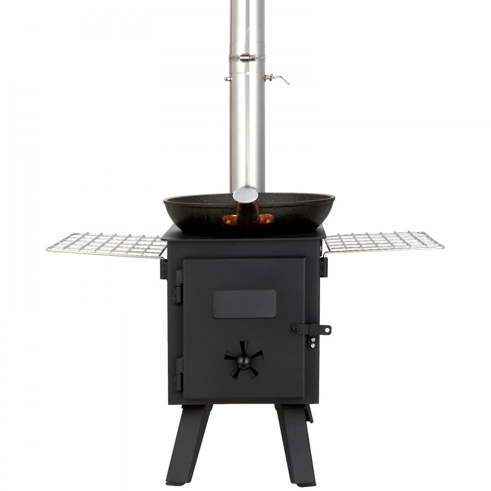 VEVOR Estufa de Leña Estufa Portátil para Tienda de Campaña de Acero de Aleación con 8 Tubos de Chimenea y Guantes Estufa Cálida para Cocinar y Calentar al Aire Libre 394 x 608 x 425 mm