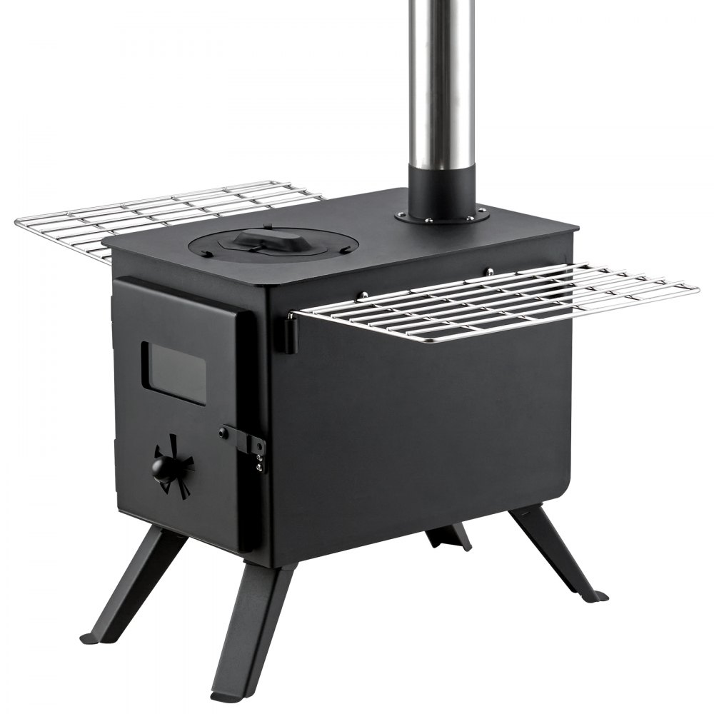 VEVOR Estufa de Leña Estufa Portátil para Tienda de Campaña de Acero de Aleación con 8 Tubos de Chimenea y Guantes Estufa Cálida para Cocinar y Calentar al Aire Libre 394 x 608 x 425 mm