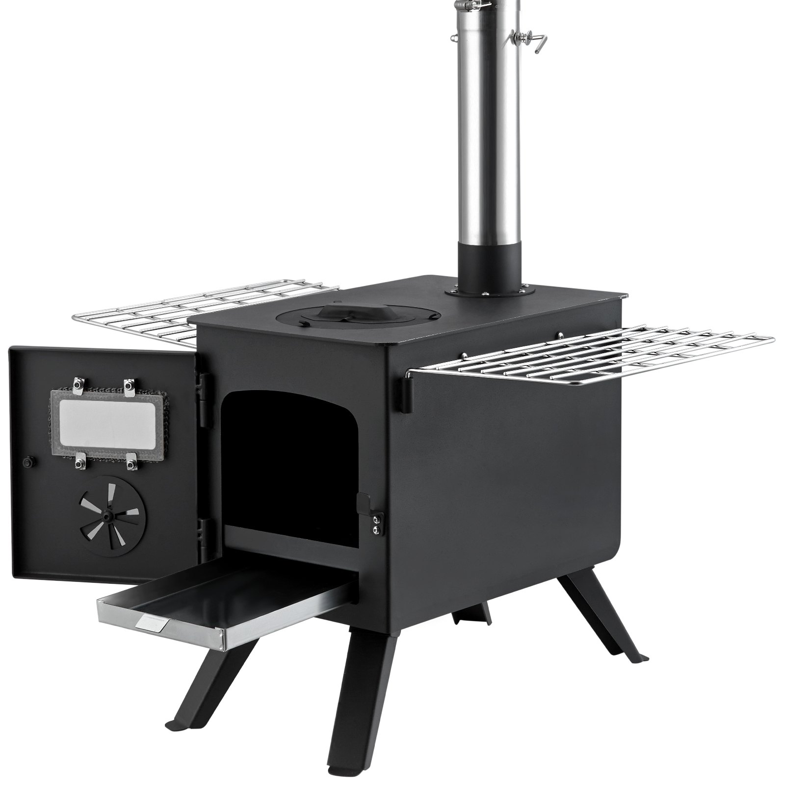 VEVOR Estufa de Leña Estufa Portátil para Tienda de Campaña de Acero de Aleación con 8 Tubos de Chimenea y Guantes Estufa Cálida para Cocinar y Calentar al Aire Libre 394 x 608 x 425 mm