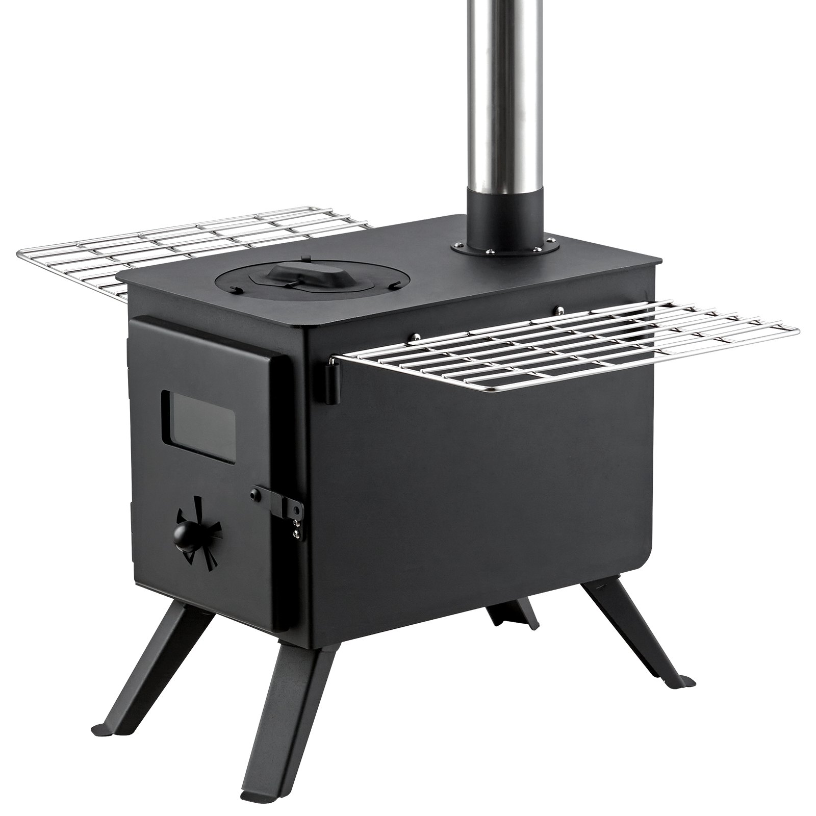 VEVOR Estufa de Leña Estufa Portátil para Tienda de Campaña de Acero de Aleación con 8 Tubos de Chimenea y Guantes Estufa Cálida para Cocinar y Calentar al Aire Libre 394 x 608 x 425 mm
