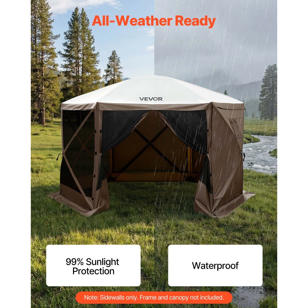 VEVOR Paredes Laterales para Toldo 173 x 148 cm, Impermeables y con Protección Solar, Paneles para Carpas Diseño de Ventana Unilateral para Eventos al Aire Libre, Solo 3 Paredes Laterales, Marrón