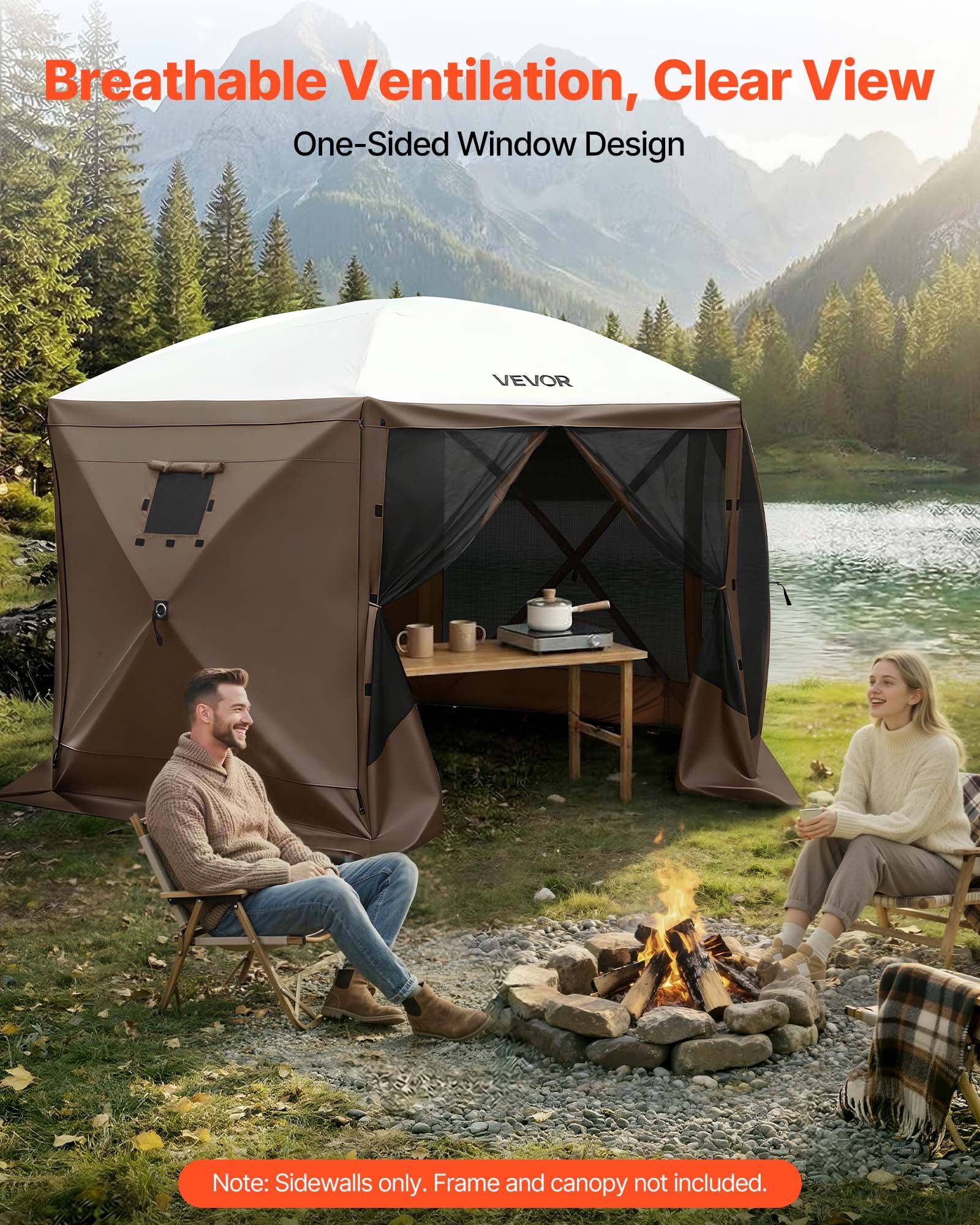 VEVOR Paredes Laterales para Toldo 173 x 148 cm, Impermeables y con Protección Solar, Paneles para Carpas Diseño de Ventana Unilateral para Eventos al Aire Libre, Solo 3 Paredes Laterales, Marrón