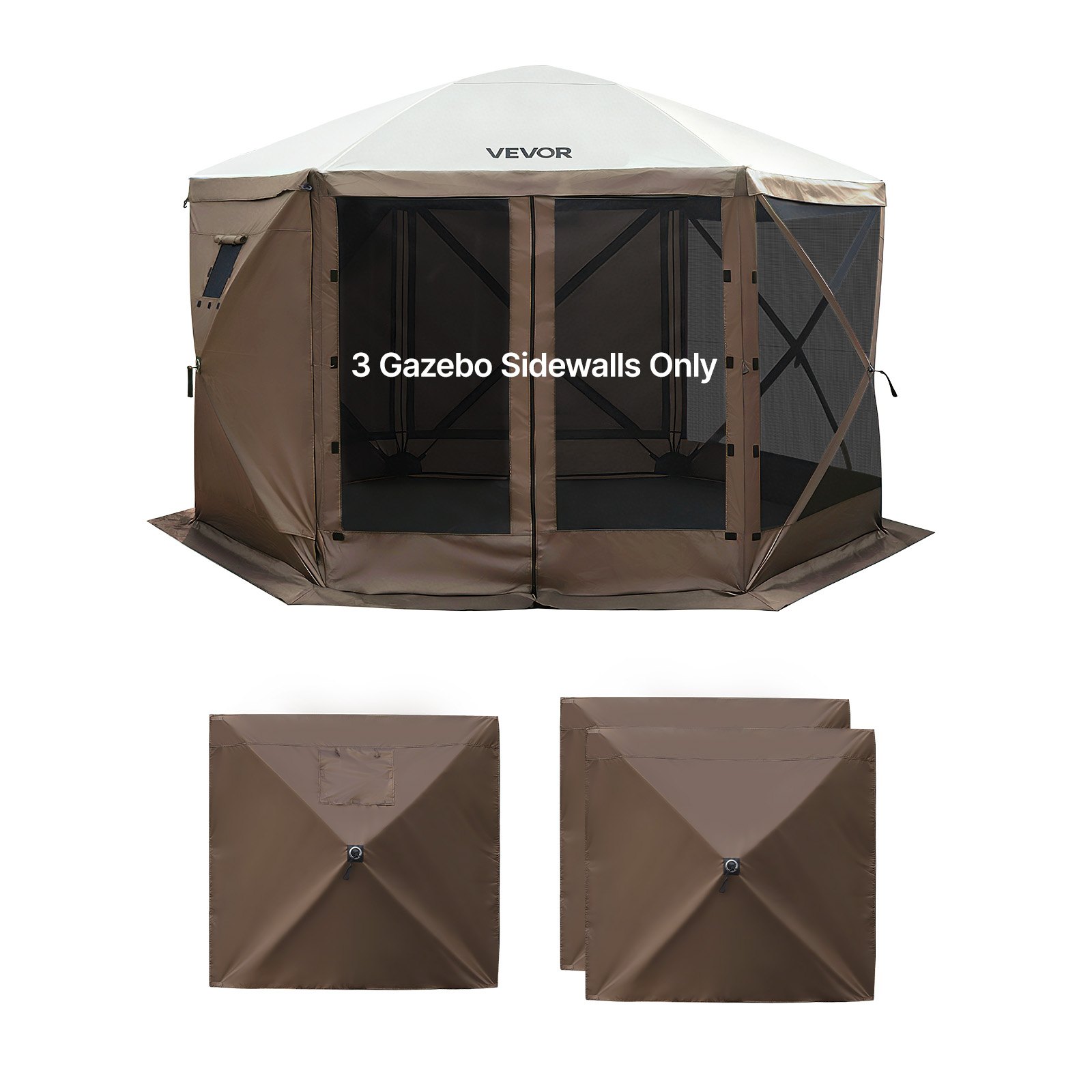 VEVOR Paredes Laterales para Toldo 173 x 148 cm, Impermeables y con Protección Solar, Paneles para Carpas Diseño de Ventana Unilateral para Eventos al Aire Libre, Solo 3 Paredes Laterales, Marrón