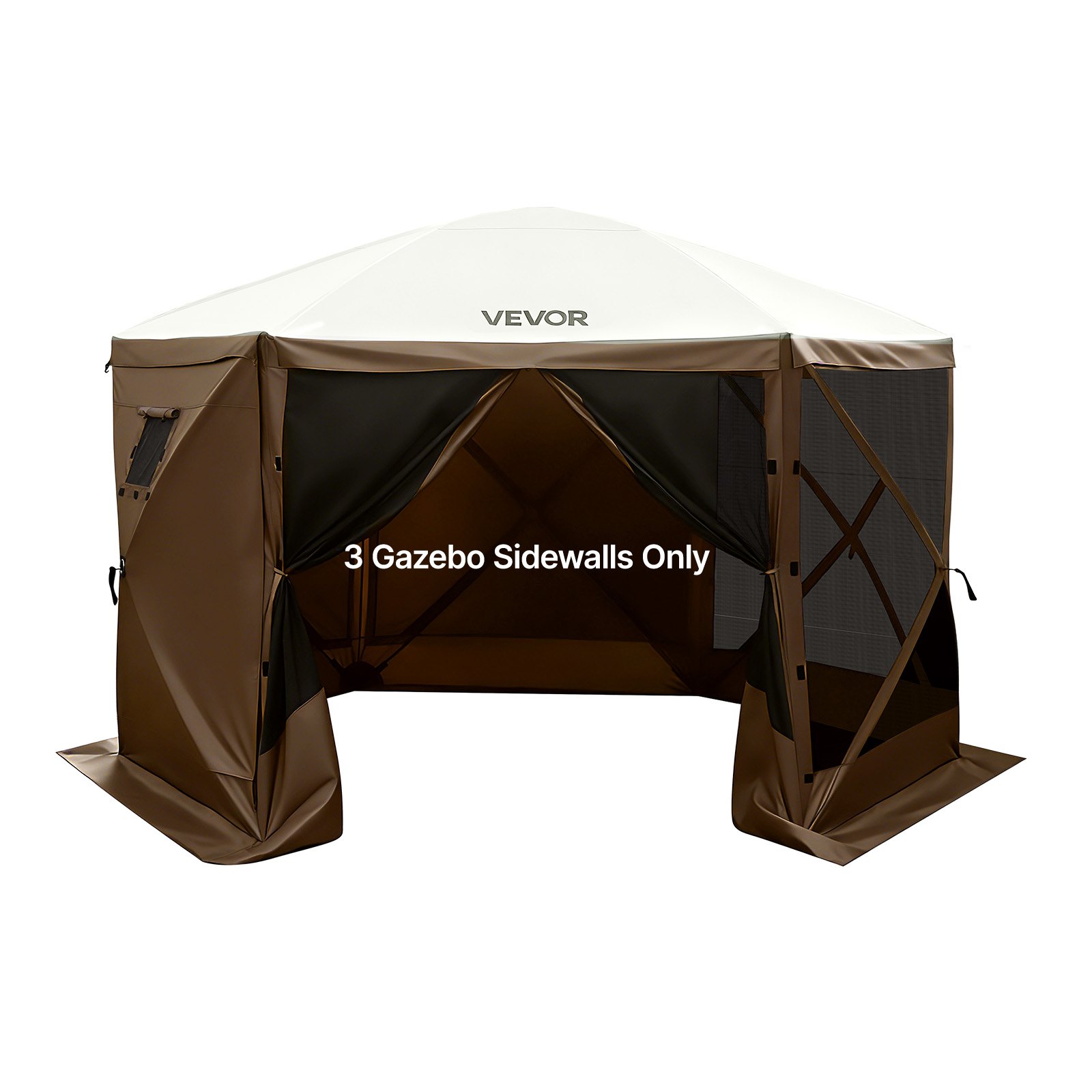 VEVOR Paredes Laterales para Toldo 173 x 148 cm, Impermeables y con Protección Solar, Paneles para Carpas Diseño de Ventana Unilateral para Eventos al Aire Libre, Solo 3 Paredes Laterales, Marrón
