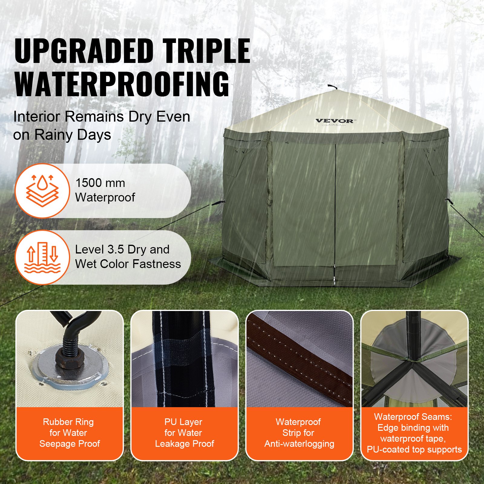 VEVOR Carpa plegable para cenador, carpa con pantalla emergente, toldo de 6 lados, refugio solar con 6 paños de viento de privacidad extraíbles y ventanas de malla, carpa con pantalla de instalación rápida de 10x10 pies con mosquitera, verde militar