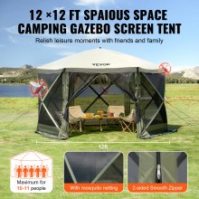 VEVOR Carpa Gazebo emergente Mosquitera 6 Lados Refugio Solar Verde 3,66x3,66 m