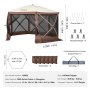 VEVOR Carpa Plegable para Cenador, con Pantalla Emergente, 6 Lados, Refugio Solar con 6 Paños de Viento de Privacidad Extraíbles y Ventanas de Malla, con Mosquitera, Marrón, 3,81 x 3,81 x 2,28 m
