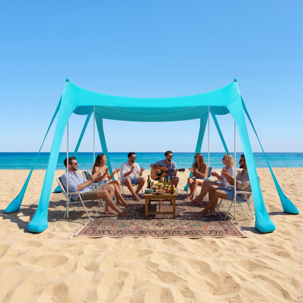 VEVOR Tienda de Playa Desplegable 3,0 x 3,0 m, 2 m de Alto, Toldo de Playa Portátil, Protección UPF 50+, con Palas y Anclaje de Arena Estacas de Tierra, para Vacaciones Viajes Camping, Verde Turquesa
