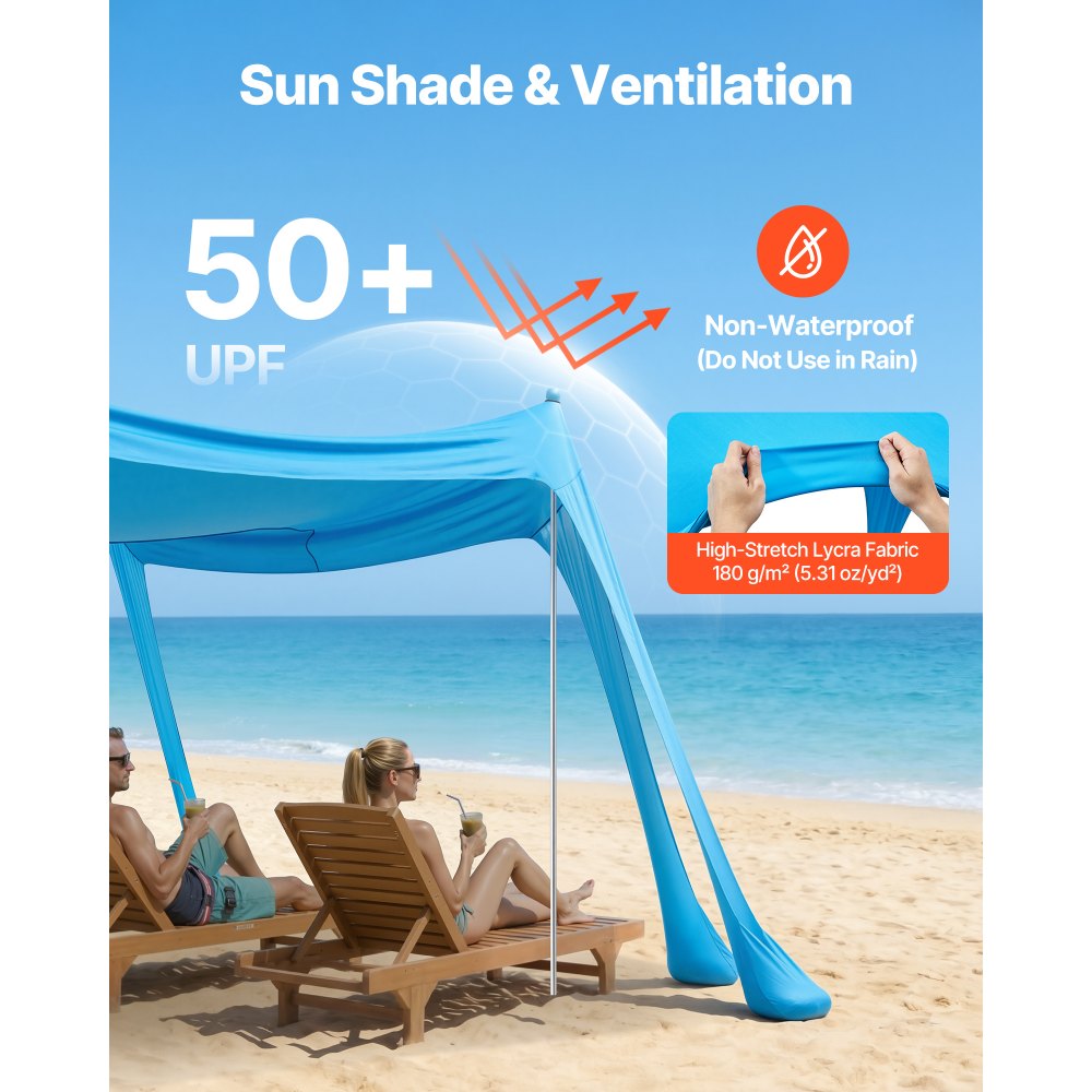 VEVOR Tienda de Playa Desplegable 3,0 x 3,0 m, Toldo de Playa Portátil, 2 m de Alto, Protección UPF 50+, con Palas y Anclaje de Arena Estacas de Tierra, para Vacaciones Viajes Camping, Color Azul