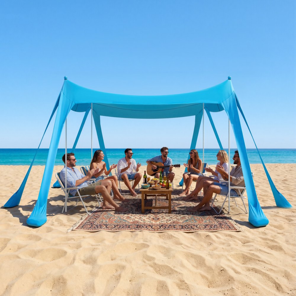 VEVOR Tienda de Playa Desplegable 3,0 x 3,0 m, Toldo de Playa Portátil, 2 m de Alto, Protección UPF 50+, con Palas y Anclaje de Arena Estacas de Tierra, para Vacaciones Viajes Camping, Color Azul