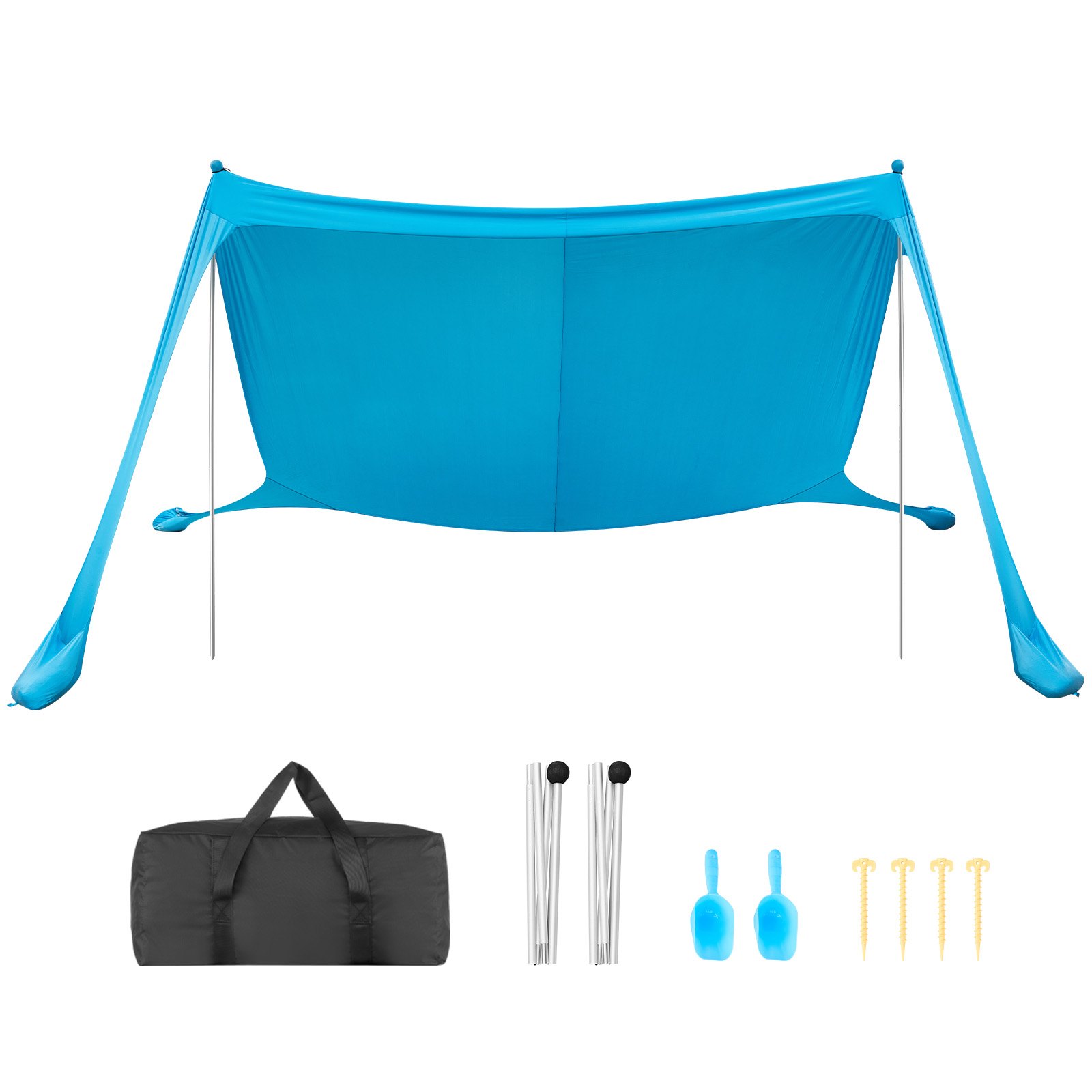 VEVOR Tienda de Playa Desplegable 3,4 x 3,4 m, , 2 m de Alto, Toldo Portátil de Playa, Protección UPF 50+, con 2 Polos 2 Palas de Arena 4 Estacas de Tierra, para Viajes Vacaciones Camping, Color Azul