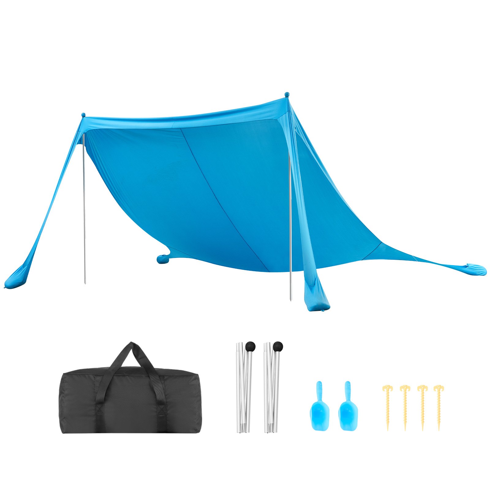 VEVOR Tienda de Playa Desplegable 3,4 x 3,4 m, , 2 m de Alto, Toldo Portátil de Playa, Protección UPF 50+, con 2 Polos 2 Palas de Arena 4 Estacas de Tierra, para Viajes Vacaciones Camping, Color Azul