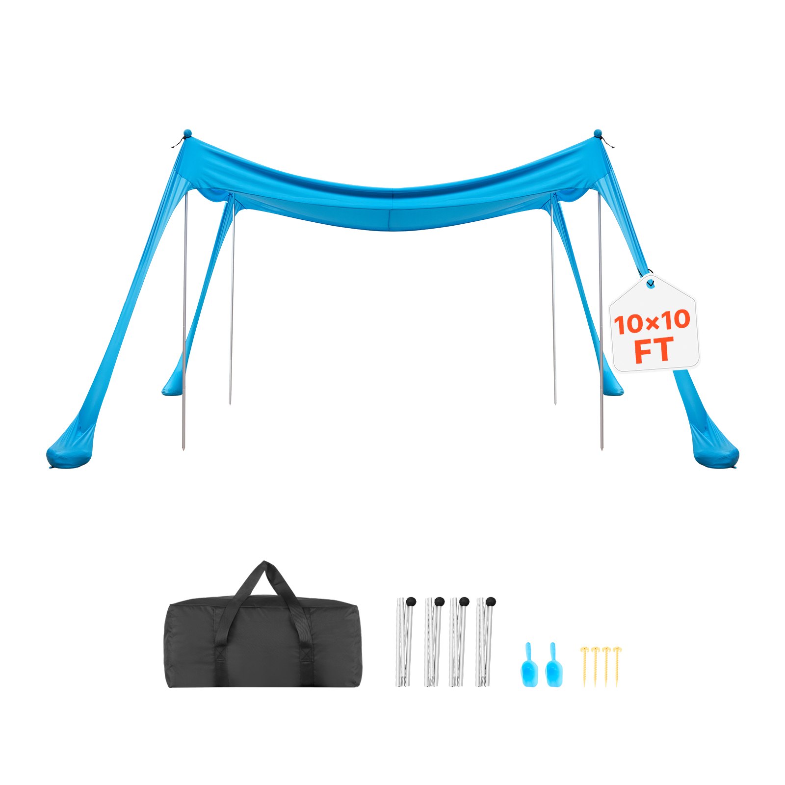 VEVOR Tienda de Playa Desplegable 3,0 x 3,0 m, Toldo de Playa Portátil, Protección UPF 50+, con 4 Estacas de Tierra y 4 Polos Anclaje de Arena, Refugio Solar para Vacaciones Viajes Camping, Color Azul