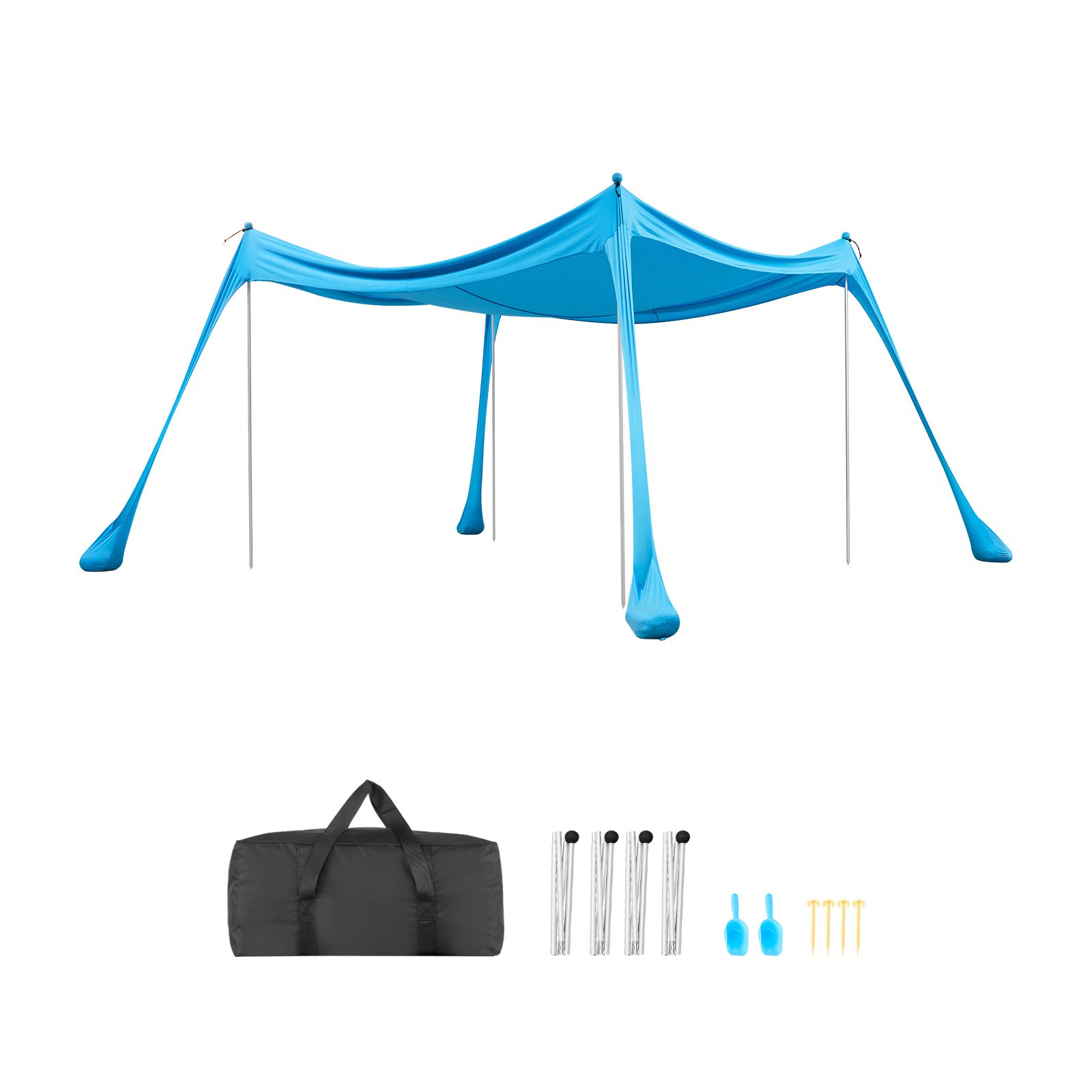VEVOR Tienda de Playa Desplegable 3,0 x 3,0 m, Toldo de Playa Portátil, Protección UPF 50+, con 4 Estacas de Tierra y 4 Polos Anclaje de Arena, Refugio Solar para Vacaciones Viajes Camping, Color Azul