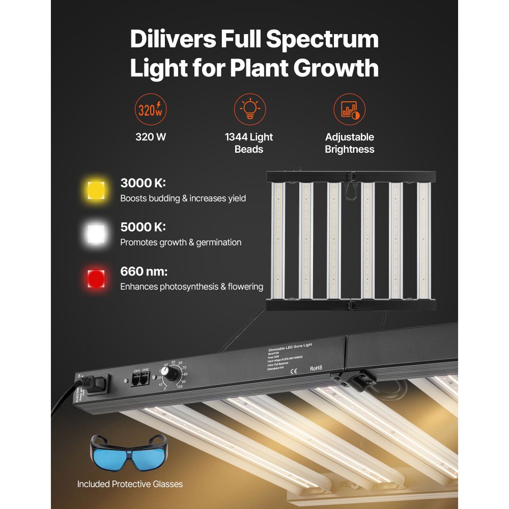 VEVOR Armario de Cultivo Interior 100x100x200 cm, Carpa de Cultivo con luz LED de Espectro Completo y Sistema de Ventilación, Mylar 600D de Alta Reflectancia, Tienda para Plantas, Flores, Verduras