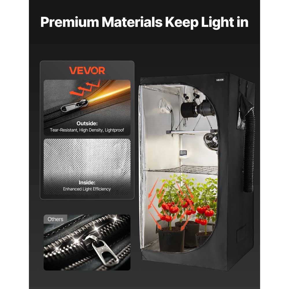 VEVOR Armario de Cultivo Interior 100x100x200 cm, Carpa de Cultivo con luz LED de Espectro Completo y Sistema de Ventilación, Mylar 600D de Alta Reflectancia, Tienda para Plantas, Flores, Verduras
