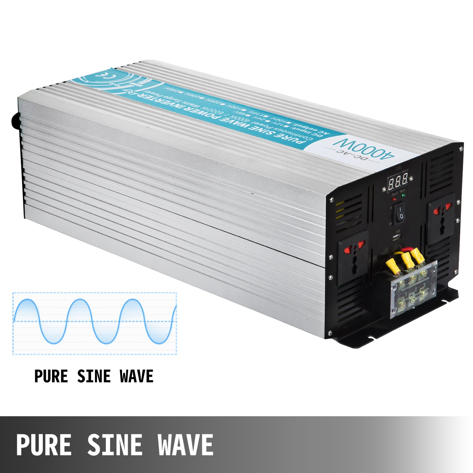 Inversor De Corriente Onda Pura 4000w 8000w 24v 220v Convertidor Con Led Cables