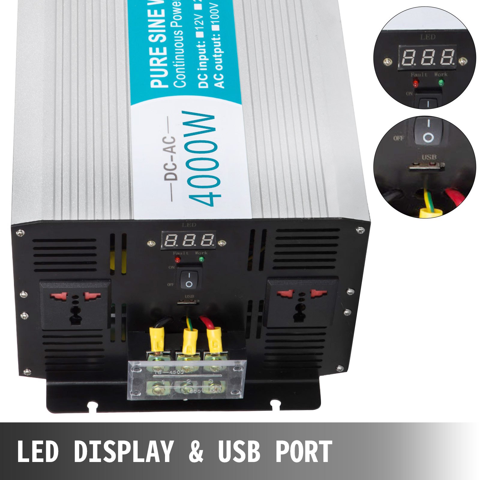Inversor De Corriente Onda Pura 4000w 8000w 24v 220v Convertidor Con Led Cables