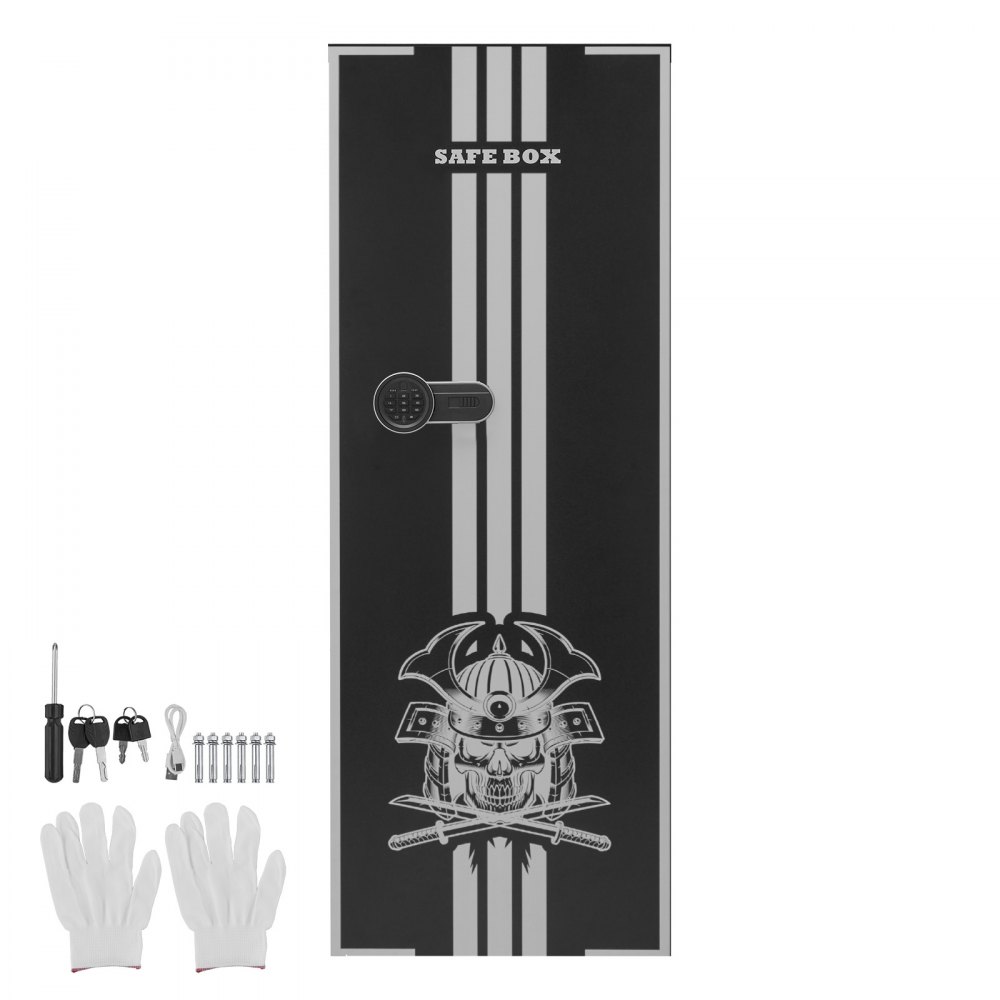 VEVOR Armario para Armas Largas con Cerradura con Llave y Contraseña, Caja Fuerte para 4 Rifles con 3 Ranuras para Munición y 2 Estantes Ajustables, 53,6 x 38,6 x 143 cm (Requiere Ensamblaje)