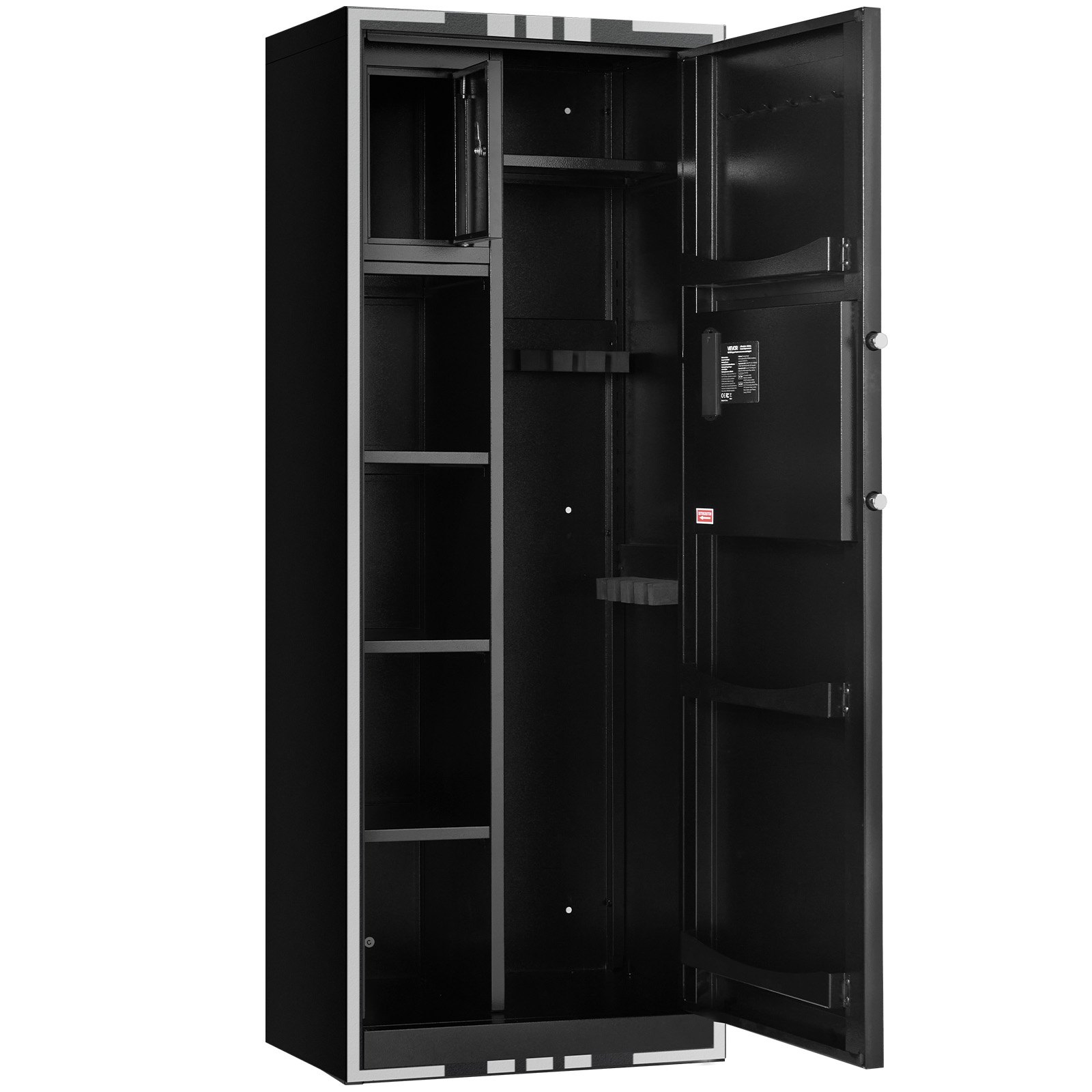 VEVOR Armario para Armas Largas con Cerradura con Llave y Contraseña, Caja Fuerte para 4 Rifles con 3 Ranuras para Munición y 2 Estantes Ajustables, 53,6 x 38,6 x 143 cm (Requiere Ensamblaje)