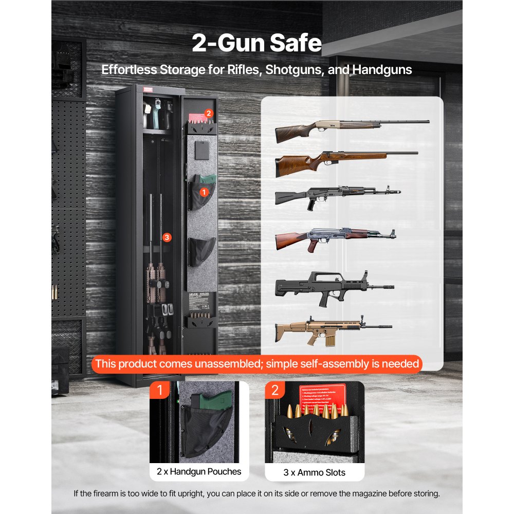 VEVOR Armario para Armas Largas, con Teclado Digital y Llave, Caja Fuerte para Rifles con Cargador, Iluminación LED y Soportes Ajustables, 250 x 220 x 1335 mm (Requiere Ensamblaje)