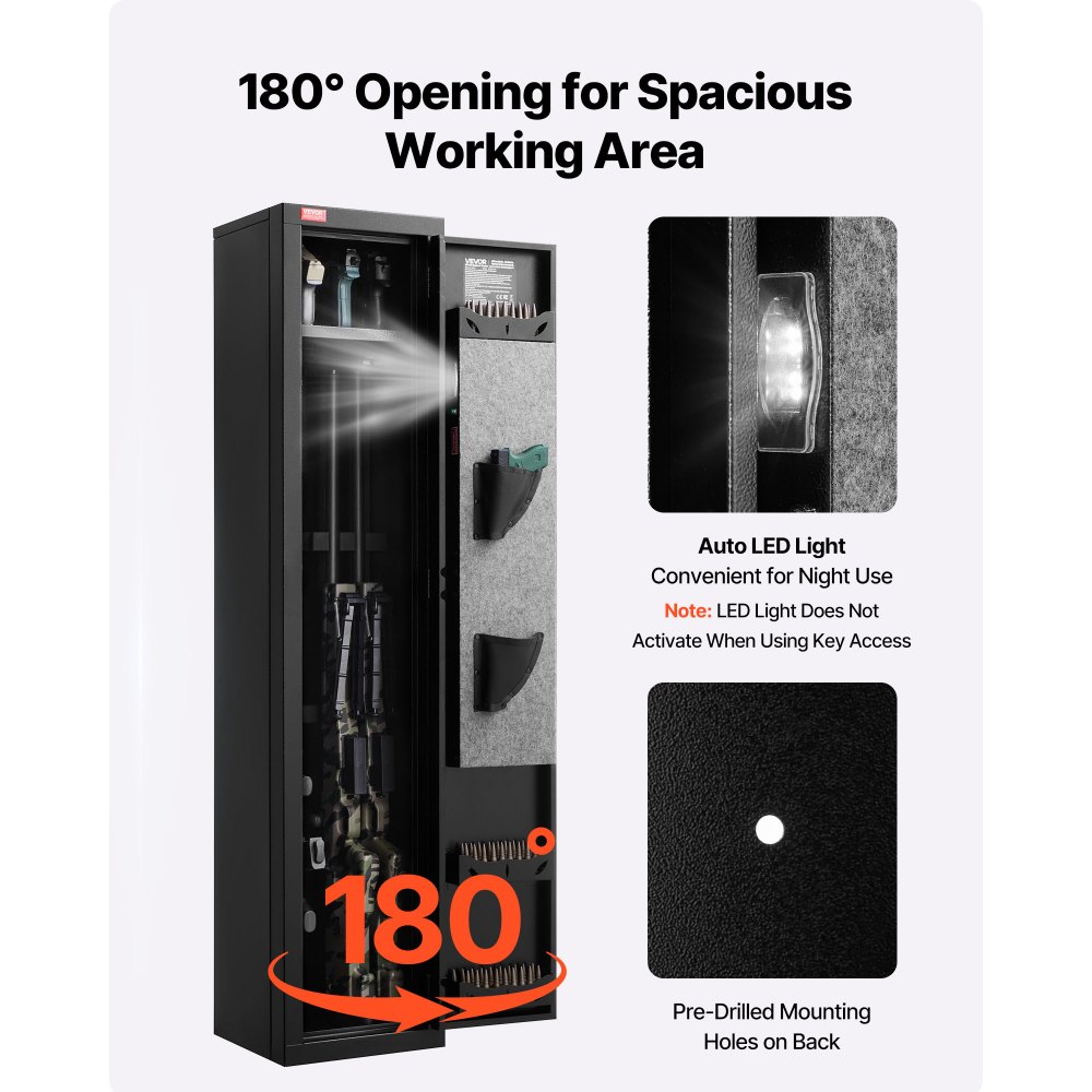 VEVOR Armario Ignífugo para Armas, con Sensor de Huellas Dactilares, Teclado Digital y Llave, Cargador, Iluminación LED y Soportes Ajustables, 300 x 280 x 1396 mm, para Coleccionistas y Amantes