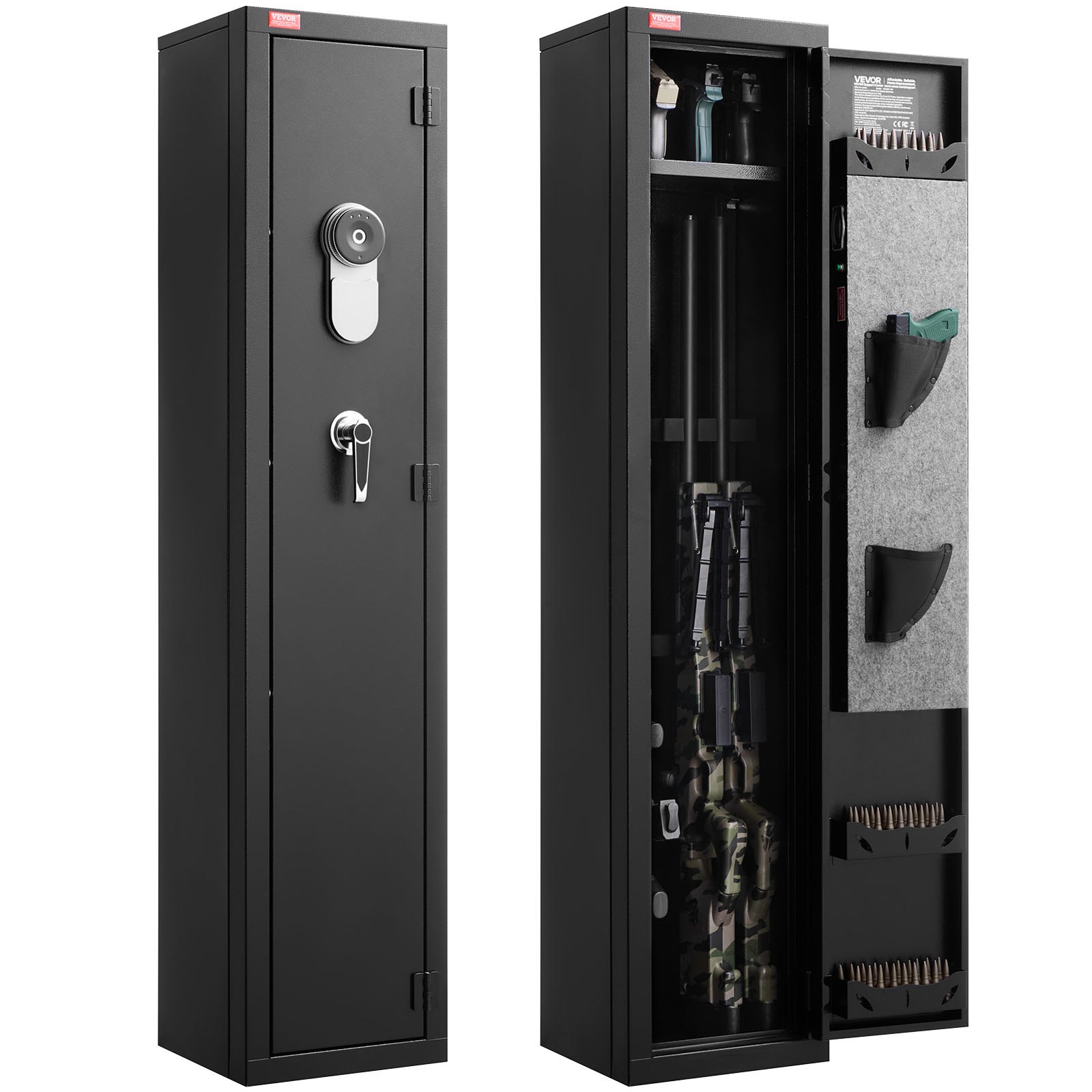 VEVOR Armario para Rifles de Acero Laminado en Frío, Caja Fuerte para Armas Largas con Llave, Estación de Carga y Luz LED, Soportes Ajustables, 300 x 280 x 1396 mm, Requiere Ensamblaje