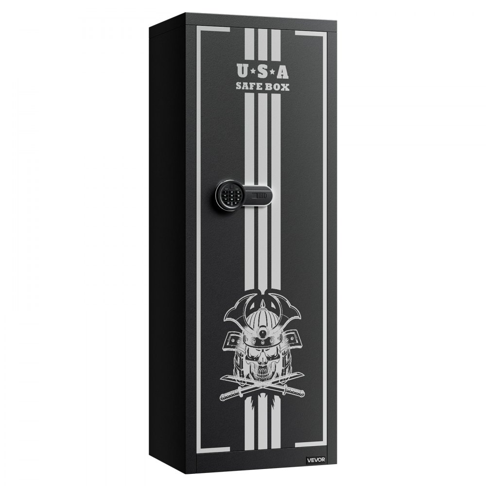 VEVOR Armario para Armas Largas con Cerradura con Contraseña, Caja Fuerte para Rifles con 3 Compartimentos para Munición y 2 Estantes Ajustables, para Pistolas, 536x386x1430 mm (Requiere Ensamblaje)