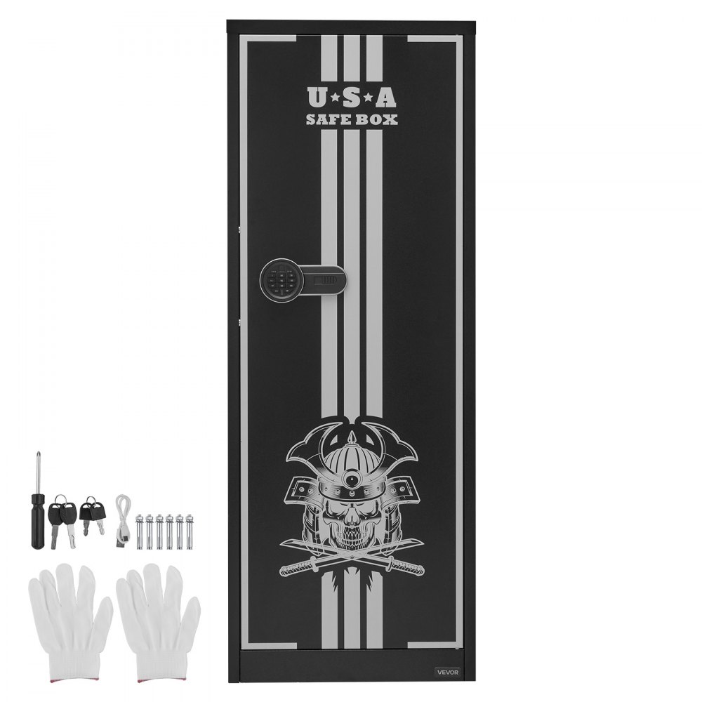 VEVOR Armario para Armas Largas con Cerradura con Contraseña, Caja Fuerte para Rifles con 3 Compartimentos para Munición y 2 Estantes Ajustables, para Pistolas, 536x386x1430 mm (Requiere Ensamblaje)