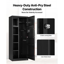 VEVOR Armario para Armas Largas con Cerradura con Contraseña, Caja Fuerte para Rifles con 3 Compartimentos para Munición y 2 Estantes Ajustables, Armeros de Caza para Pistolas, 536 x 386 x 1430 mm