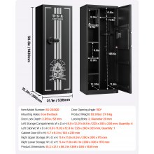 VEVOR Armario para Armas Largas con Cerradura con Contraseña, Caja Fuerte para Rifles con 3 Compartimentos para Munición y 2 Estantes Ajustables, Armeros de Caza para Pistolas, 536 x 386 x 1430 mm