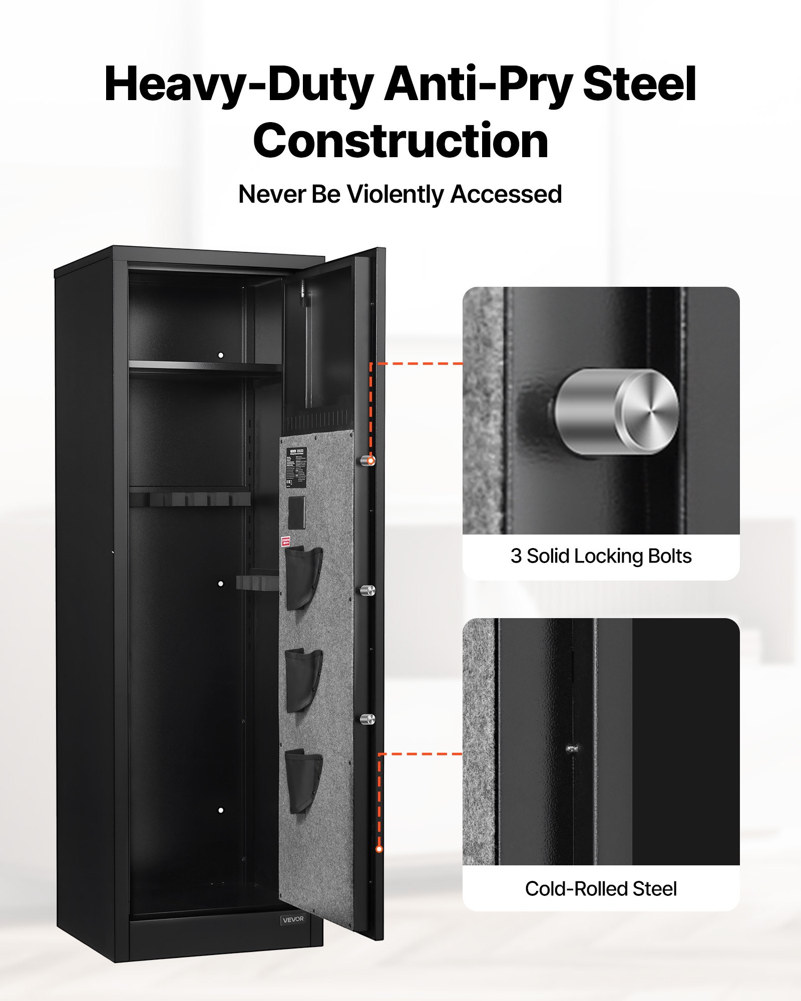 VEVOR 8-10 Gun Safe, Long Gun Cabinet for Rifles and Pistols, Quick Access Rifle Safe with 3 Pistol Pockets and Adjustable Racks, Large Digital Cabinet with Fingerprint and Password Lock