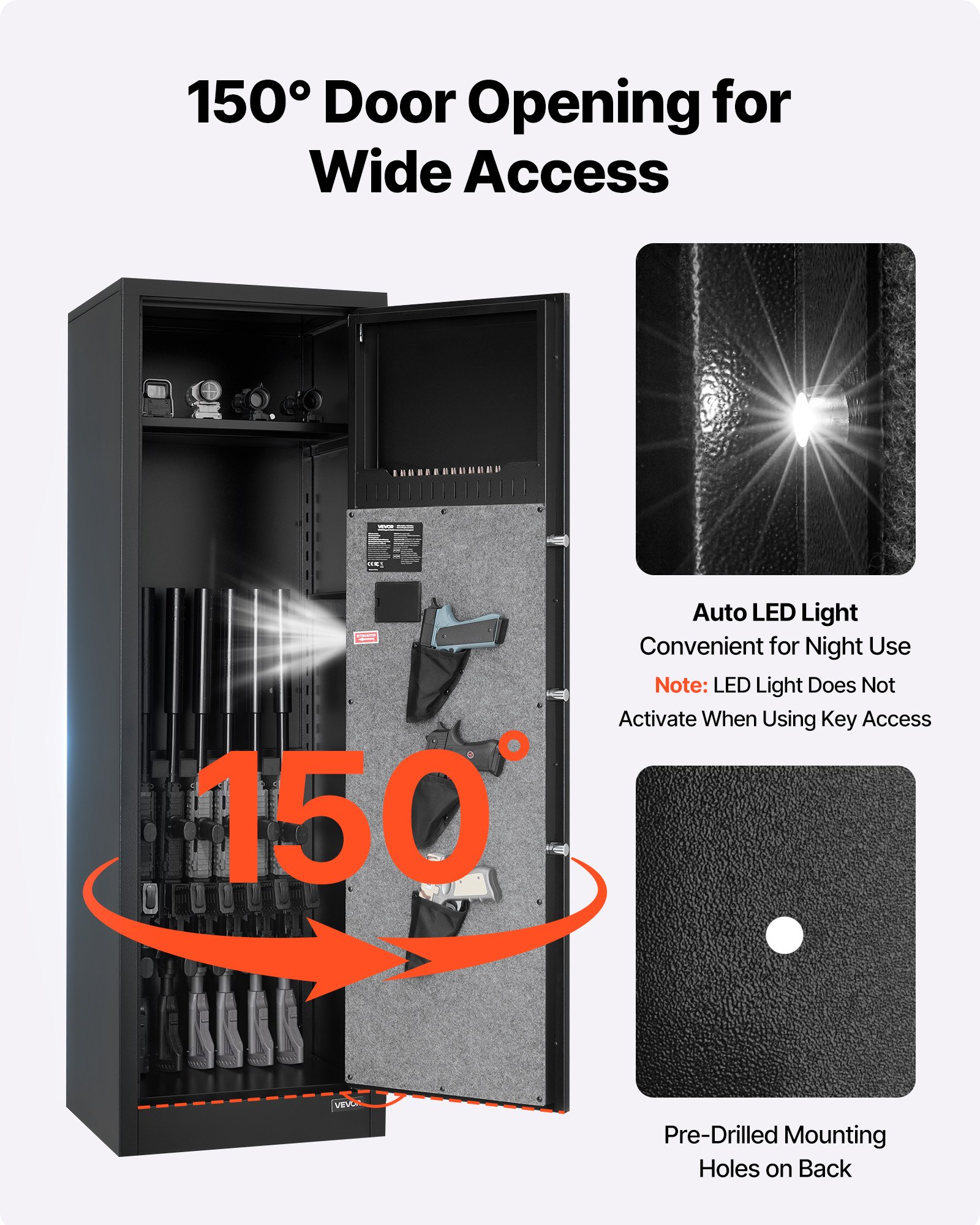 VEVOR 8-10 Gun Safe, Long Gun Cabinet for Rifles and Pistols, Quick Access Rifle Safe with 3 Pistol Pockets and Adjustable Racks, Large Digital Cabinet with Fingerprint and Password Lock