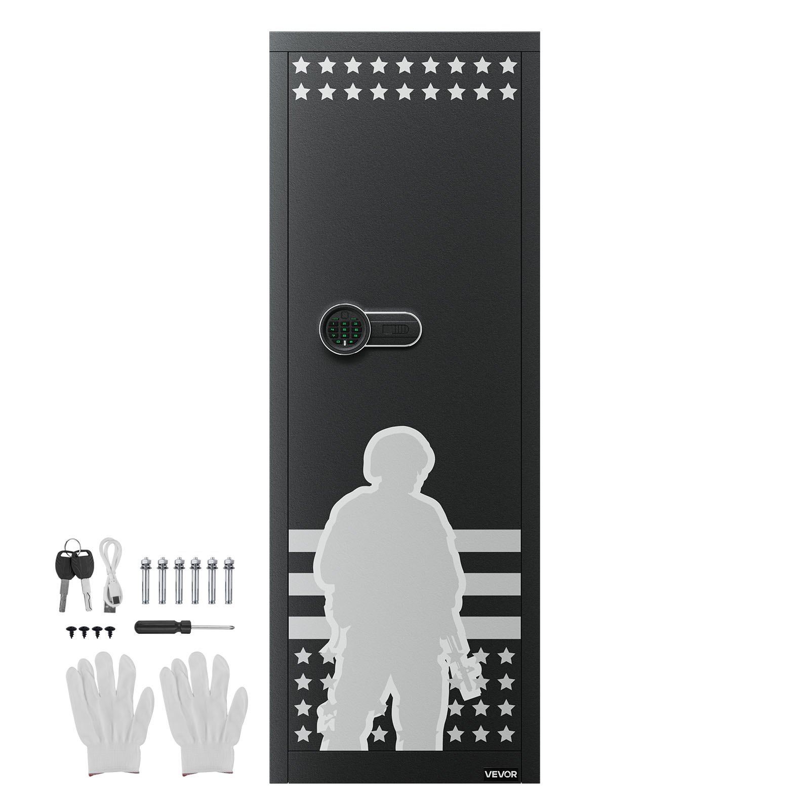 VEVOR Armario para Armas Largas con Cerradura con Contraseña, Caja Fuerte para 10-12 Rifles con 4 Bolsillos para Pistolas y 3 Estantes Ajustables, 500 x 400 x 1380 mm (Requiere Ensamblaje)
