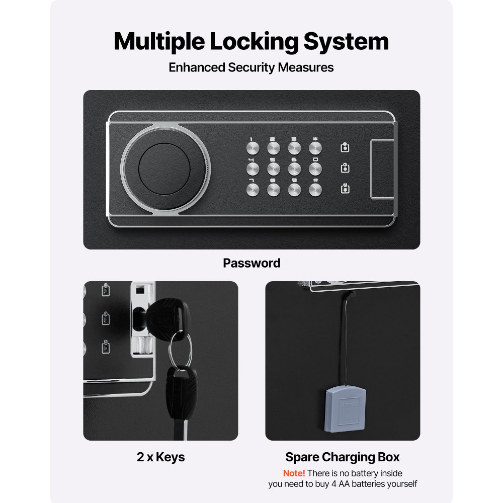 VEVOR Armario para Armas Largas con Cerradura con Contraseña, Caja Fuerte para 6-8 Rifles con 3 Compartimentos para Munición y 2 Estantes Ajustables, Armeros de Caza para Pistolas, 48x34,8x132 mm