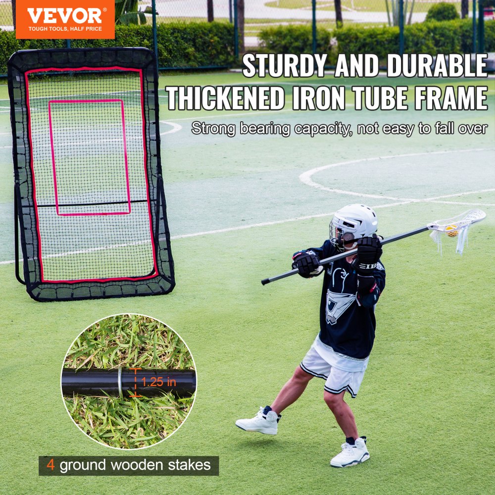 VEVOR Red de Rebote 122x213 cm Rebotador de Fútbol Lacrosse Voleibol Tres Configuraciones de Ángulo Objetivo de Béisbol Softbol Marco de Acero para Entrenamiento en Solitario en Interiores Exteriores