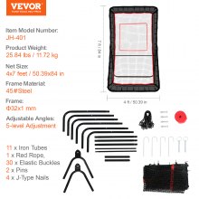 VEVOR Red de Rebote 122x213 cm Rebotador de Fútbol Lacrosse Voleibol Tres Configuraciones de Ángulo Objetivo de Béisbol Softbol Marco de Acero para Entrenamiento en Solitario en Interiores Exteriores