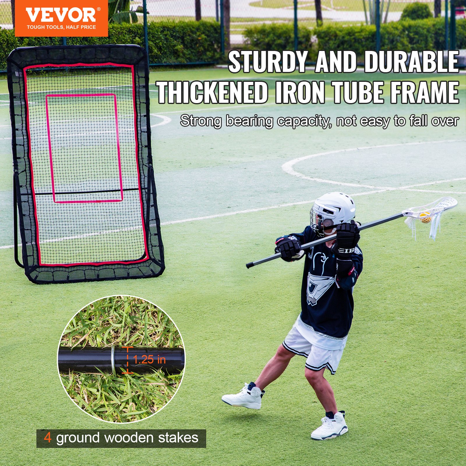 VEVOR Red de Rebote 122x213 cm Rebotador de Fútbol Lacrosse Voleibol Tres Configuraciones de Ángulo Objetivo de Béisbol Softbol Marco de Acero para Entrenamiento en Solitario en Interiores Exteriores