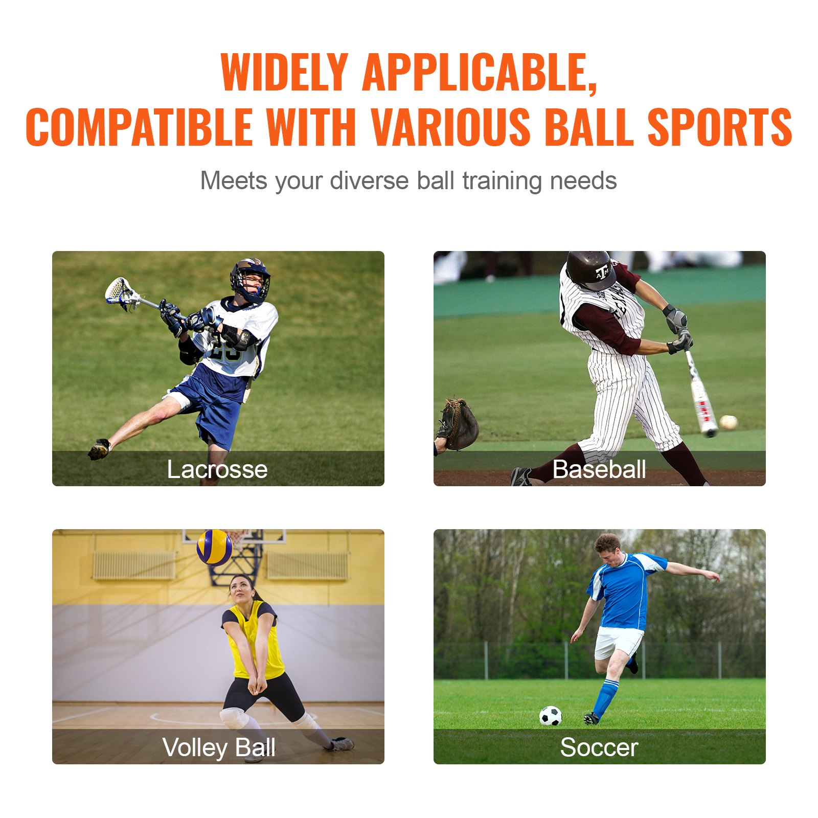 VEVOR Red de Rebote 122x213 cm Rebotador de Fútbol Lacrosse Voleibol Tres Configuraciones de Ángulo Objetivo de Béisbol Softbol Marco de Acero para Entrenamiento en Solitario en Interiores Exteriores