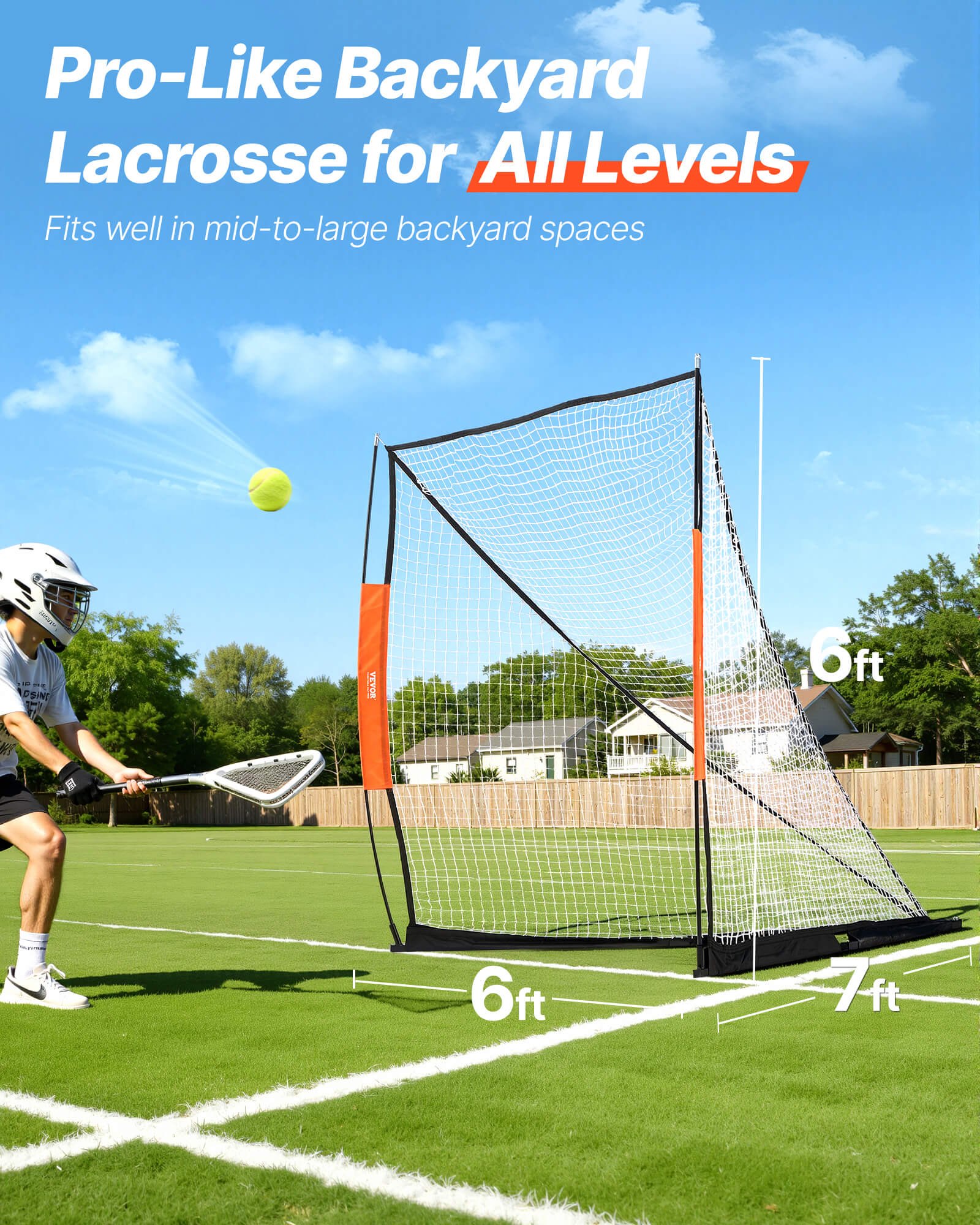 VEVOR Portería de Lacrosse Portátil Jaula de Lacrosse de 1,8x2,1x1,8m con Red y Conveniente Bolsa de Transporte Equipos de Entrenamiento de Fácil Configuración en el Jardín del Patio Trasero Parque al