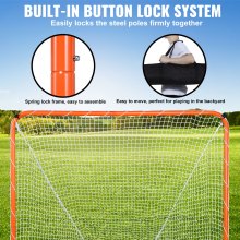 VEVOR Portería de Lacrosse Portátil Jaula de Lacrosse de 2,1x1,8x1,8 m con Red y Bolsa de Transporte Equipo de Entrenamiento de Fácil Configuración en Patio Trasero Jardín Parque al Aire Libre