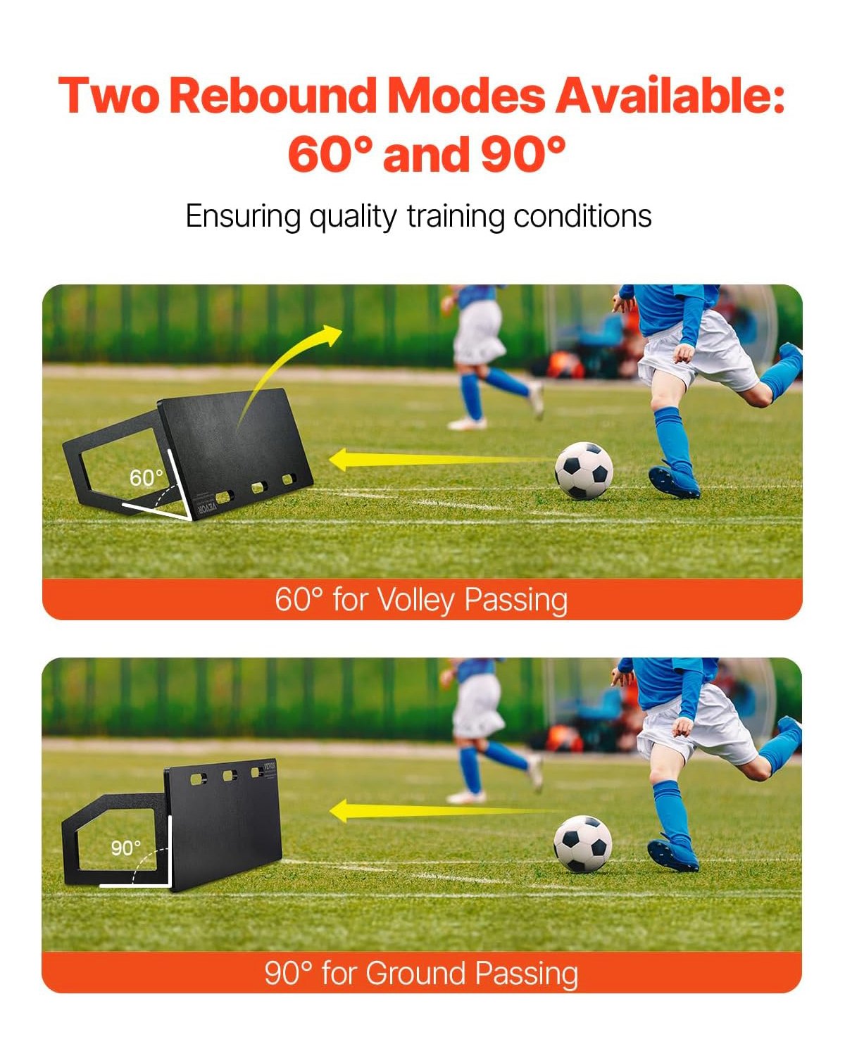 VEVOR Tabla de Rebote de Fútbol ​​Pared de Fútbol Portátil 100x40 cm con Rebote de 2 Ángulos Fabricada en HDPE Equipo de Entrenamiento de Fútbol para Niños y Adultos, Entrenamiento de Pases y Tiros