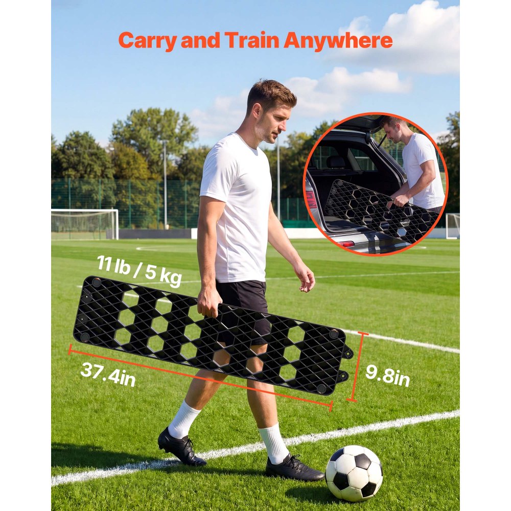 VEVOR Tablero de Rebote de Fútbol 99 x 24,5 cm, Reboteador de Fútbol de Doble Superficie, 3 Ángulos Ajustables, Panel de PP, Pared de Entrenamiento de Balón, para Habilidades de Pase y Reacción