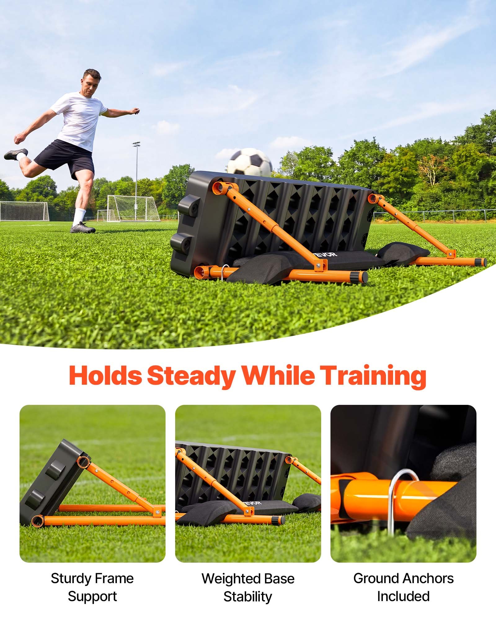 VEVOR Tablero de Rebote de Fútbol 99 x 24,5 cm, Reboteador de Fútbol de Doble Superficie, 3 Ángulos Ajustables, Panel de PP, Pared de Entrenamiento de Balón, para Habilidades de Pase y Reacción