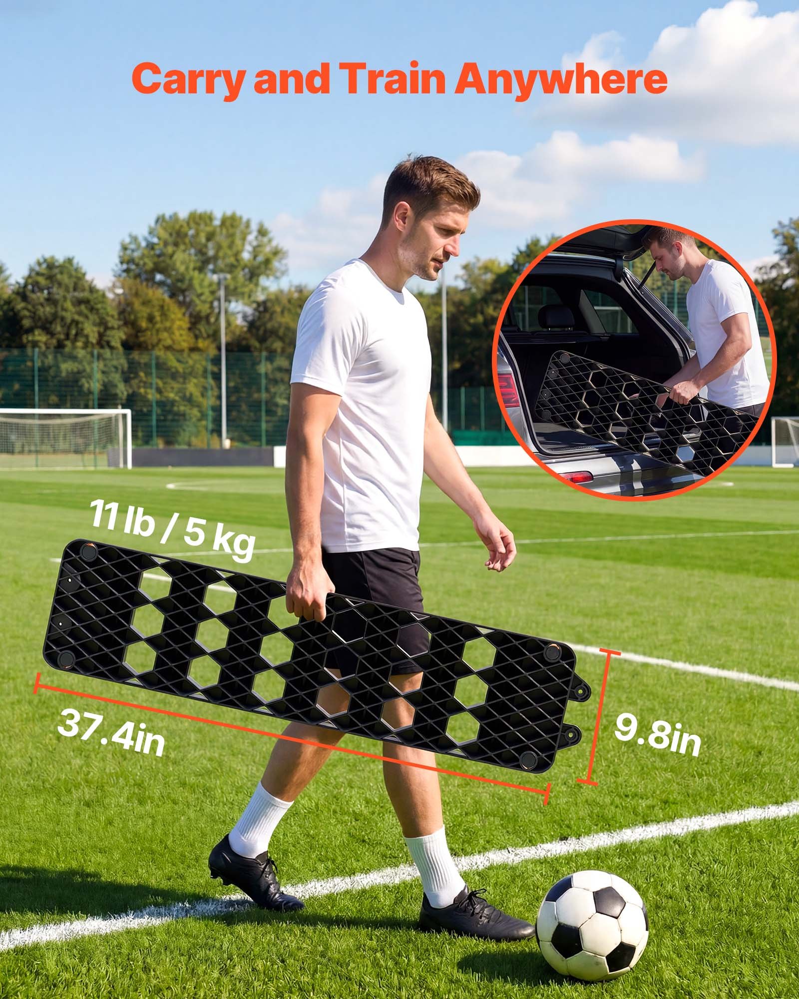 VEVOR Tablero de Rebote de Fútbol 99 x 24,5 cm, Reboteador de Fútbol de Doble Superficie, 3 Ángulos Ajustables, Panel de PP, Pared de Entrenamiento de Balón, para Habilidades de Pase y Reacción