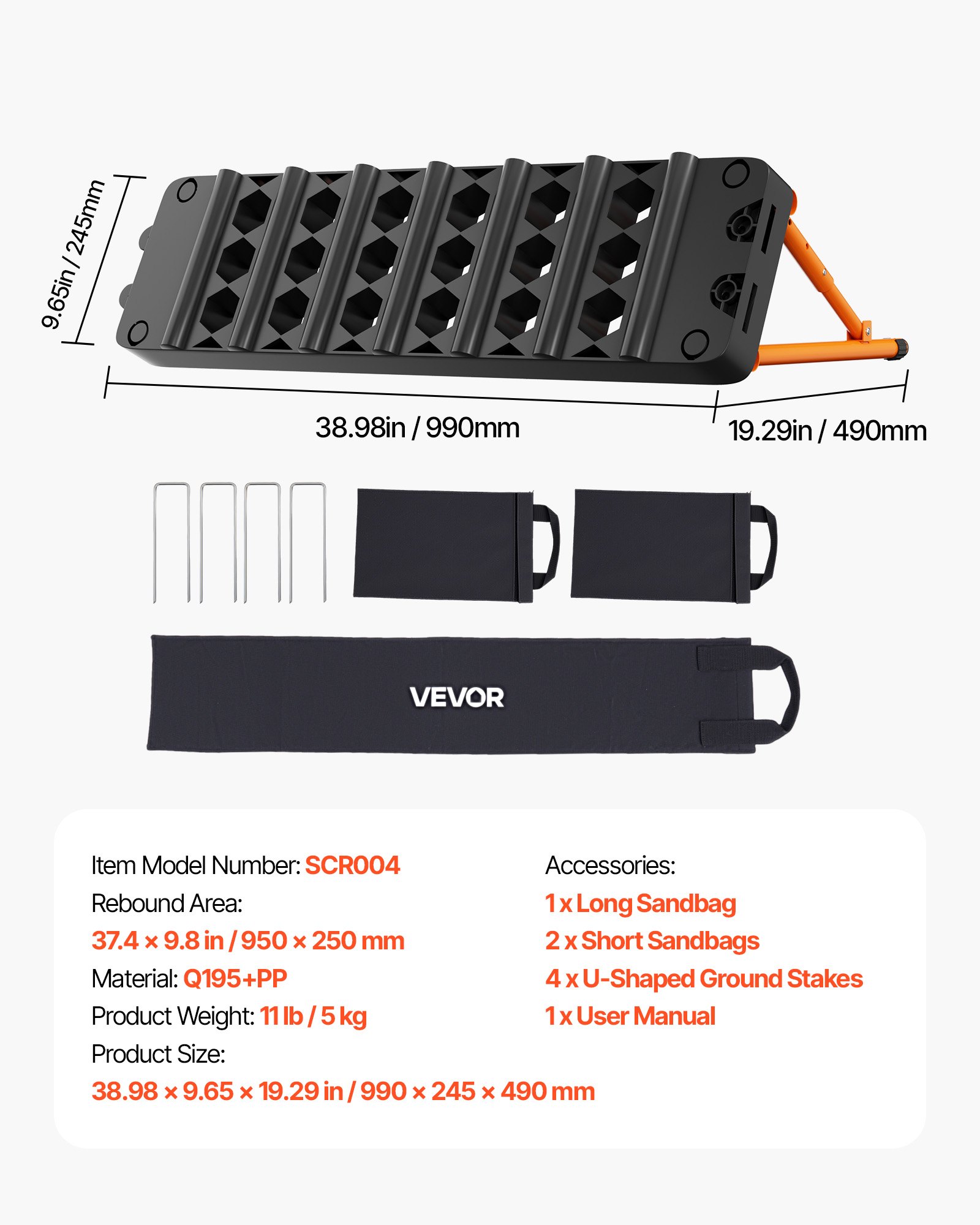 VEVOR Tablero de Rebote de Fútbol 99 x 24,5 cm, Reboteador de Fútbol de Doble Superficie, 3 Ángulos Ajustables, Panel de PP, Pared de Entrenamiento de Balón, para Habilidades de Pase y Reacción