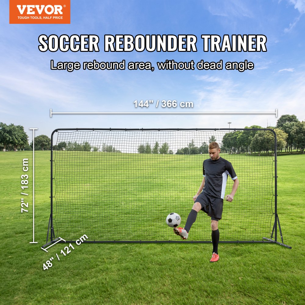 VEVOR Portería de Fútbol 366x121x183 cm Red Reboteadora de Fútbol Equipo Deportivo de Tubo de Hierro PE con Bolsa Portátil para Entrenamiento en Solitario, Entrenamiento en Equipo, Pases, Voleibol