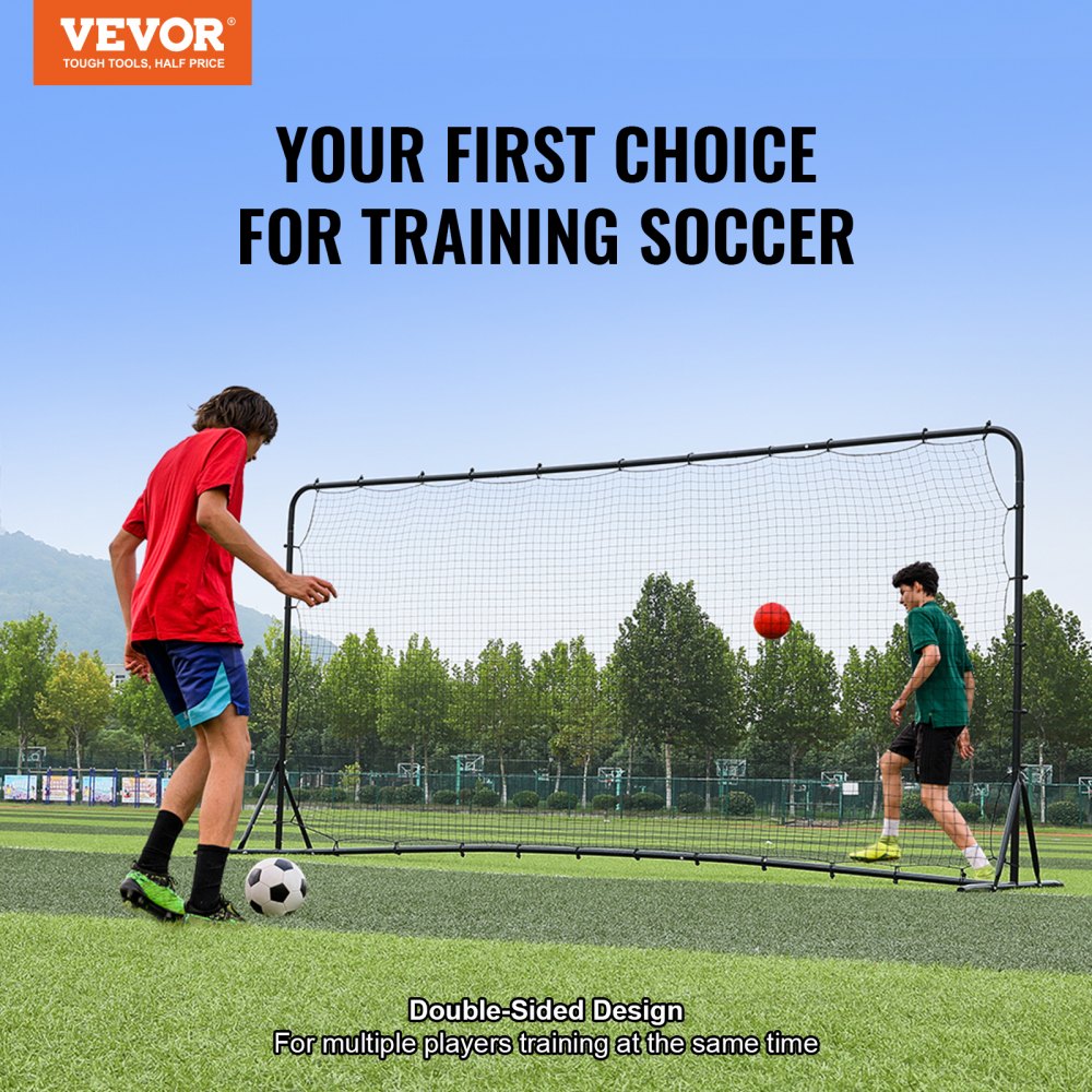 VEVOR Portería de Fútbol 366x121x183 cm Red Reboteadora de Fútbol Equipo Deportivo de Tubo de Hierro PE con Bolsa Portátil para Entrenamiento en Solitario, Entrenamiento en Equipo, Pases, Voleibol