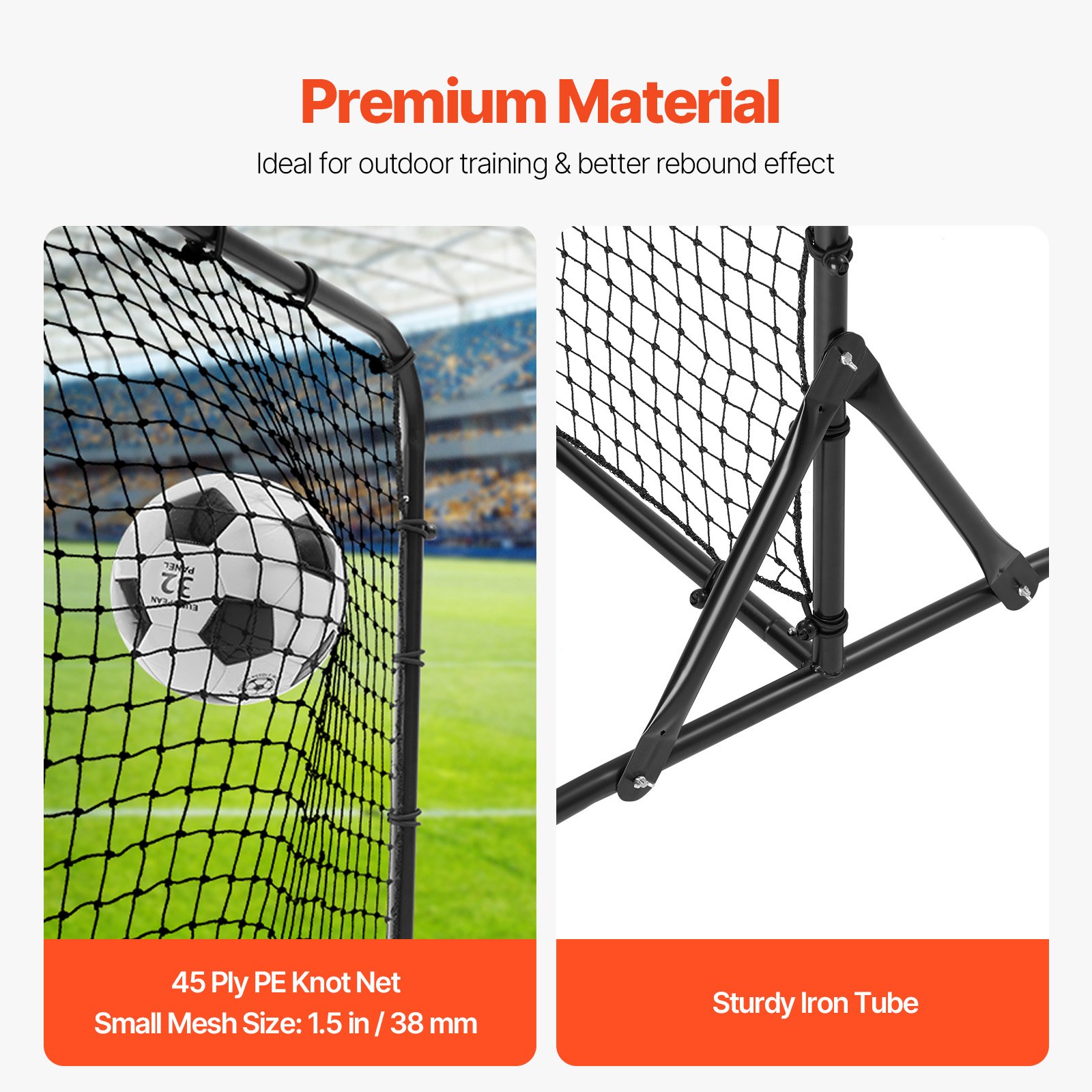 VEVOR Entrenador de Rebote de Fútbol de Hierro, Pared de Rebote de Fútbol Deportivo, Doble Cara, Fácil Montaje, Perfecto para Practicar en el Patio, Entrenamiento en Solitario, Pases, 38,1 x 38,1 mm